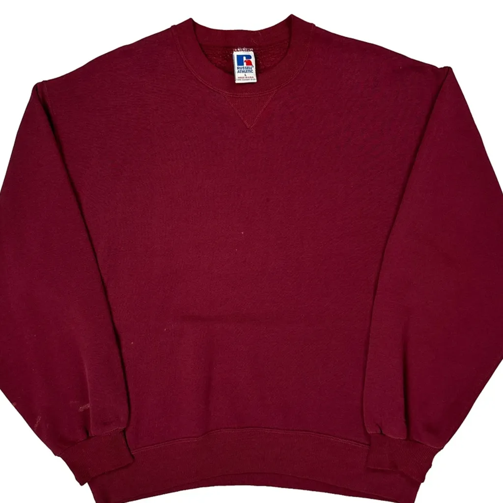 Russell Athletic Sweatshirt - Large Burgundy Cotton - Image 5