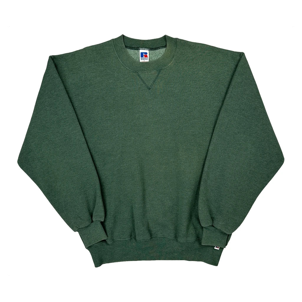 Russell Athletic Sweatshirt - Large Green Cotton Blend