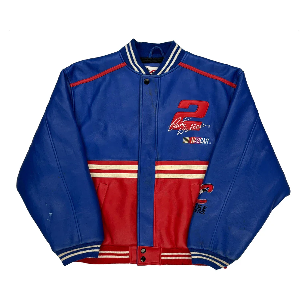 Rusty Wallace Chase Authentics Nascar Leather Jacket - Medium Blue Polyurethane