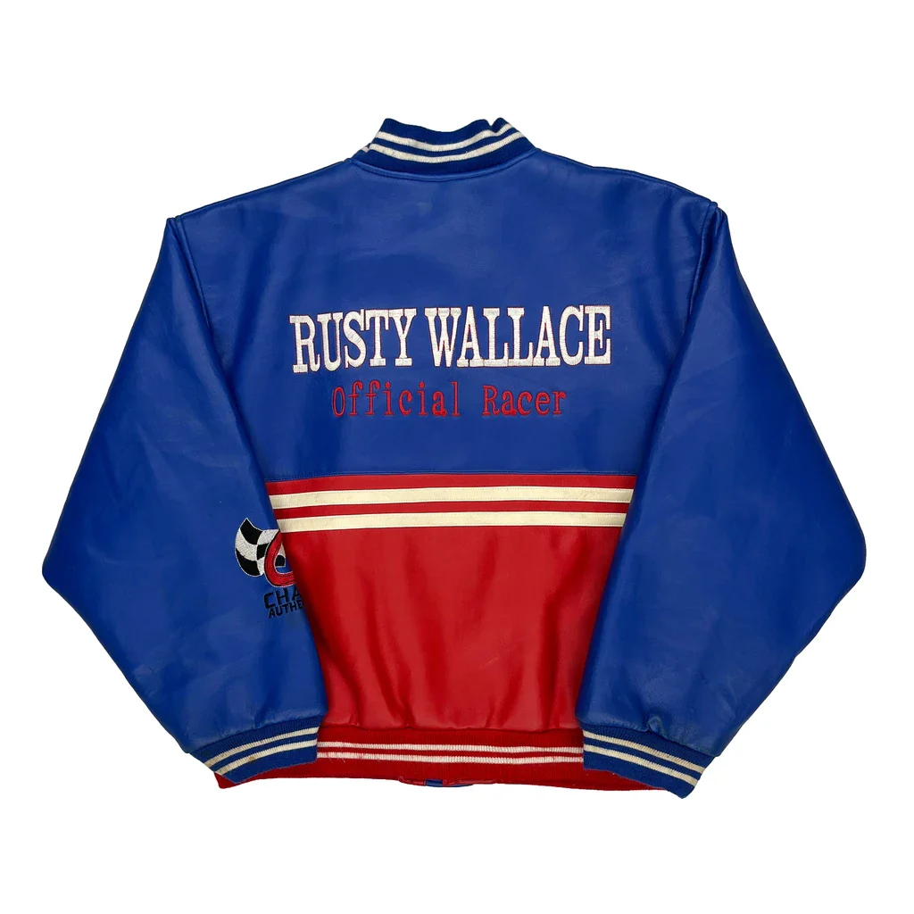 Rusty Wallace Chase Authentics Nascar Leather Jacket - Medium Blue Polyurethane - Image 2