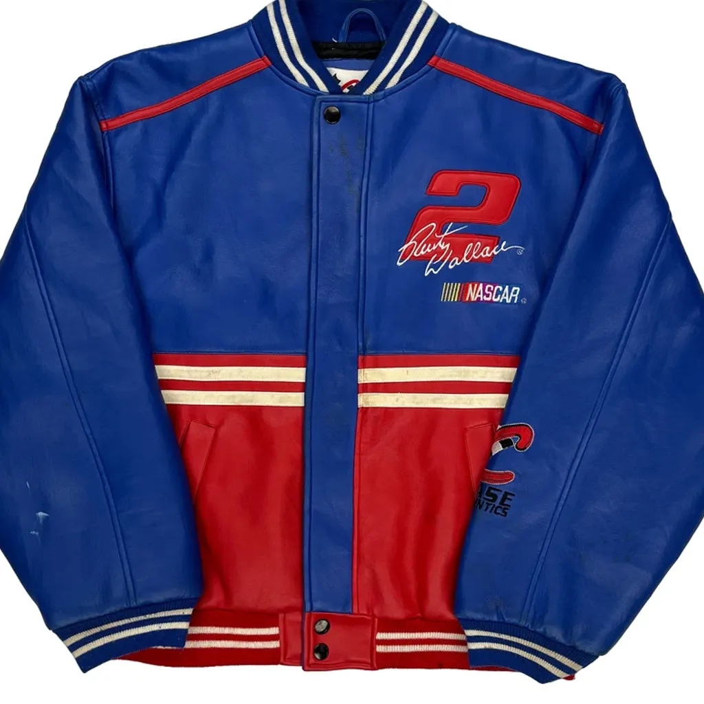 Rusty Wallace Chase Authentics Nascar Leather Jacket - Medium Blue Polyurethane - Image 4