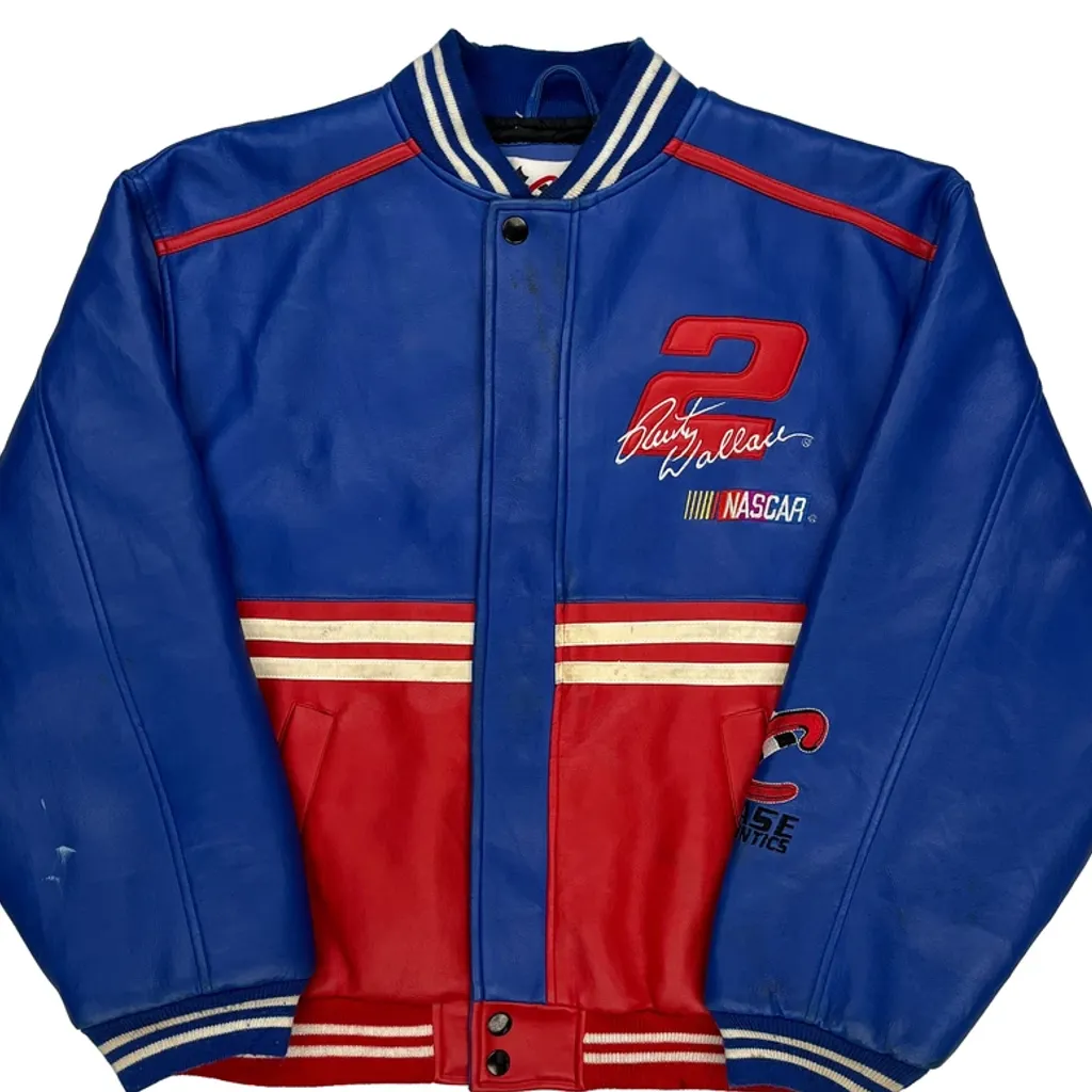 Rusty Wallace Chase Authentics Nascar Leather Jacket - Medium Blue Polyurethane - Image 5