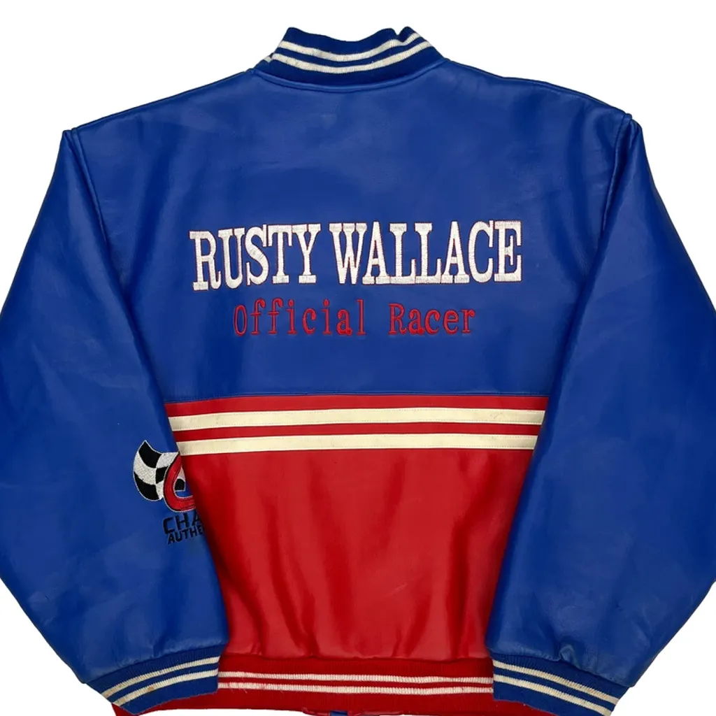 Rusty Wallace Chase Authentics Nascar Leather Jacket - Medium Blue Polyurethane - Image 6