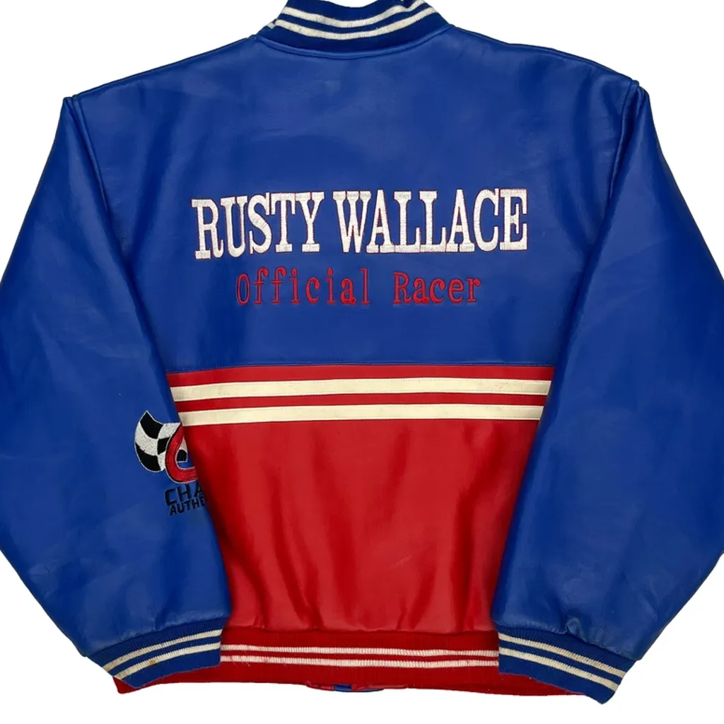Rusty Wallace Chase Authentics Nascar Leather Jacket - Medium Blue Polyurethane - Image 7