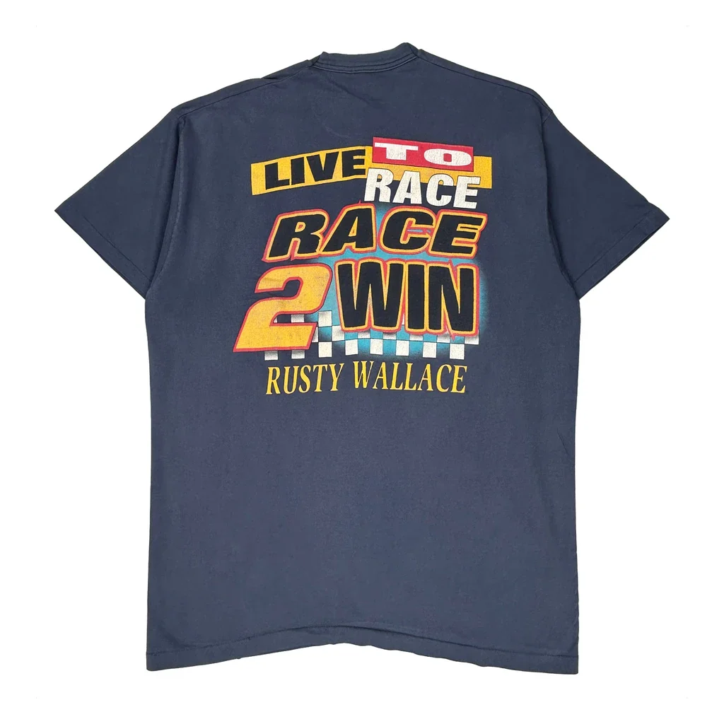 Rusty Wallace Fruit Of The Loom Nascar T-Shirt - 2XL Blue Cotton - Image 2