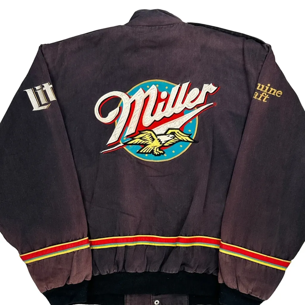 Rusty Wallace Penske Ford Racing Nascar Miller Bomber Jacket - Medium Black Cotton - Image 7