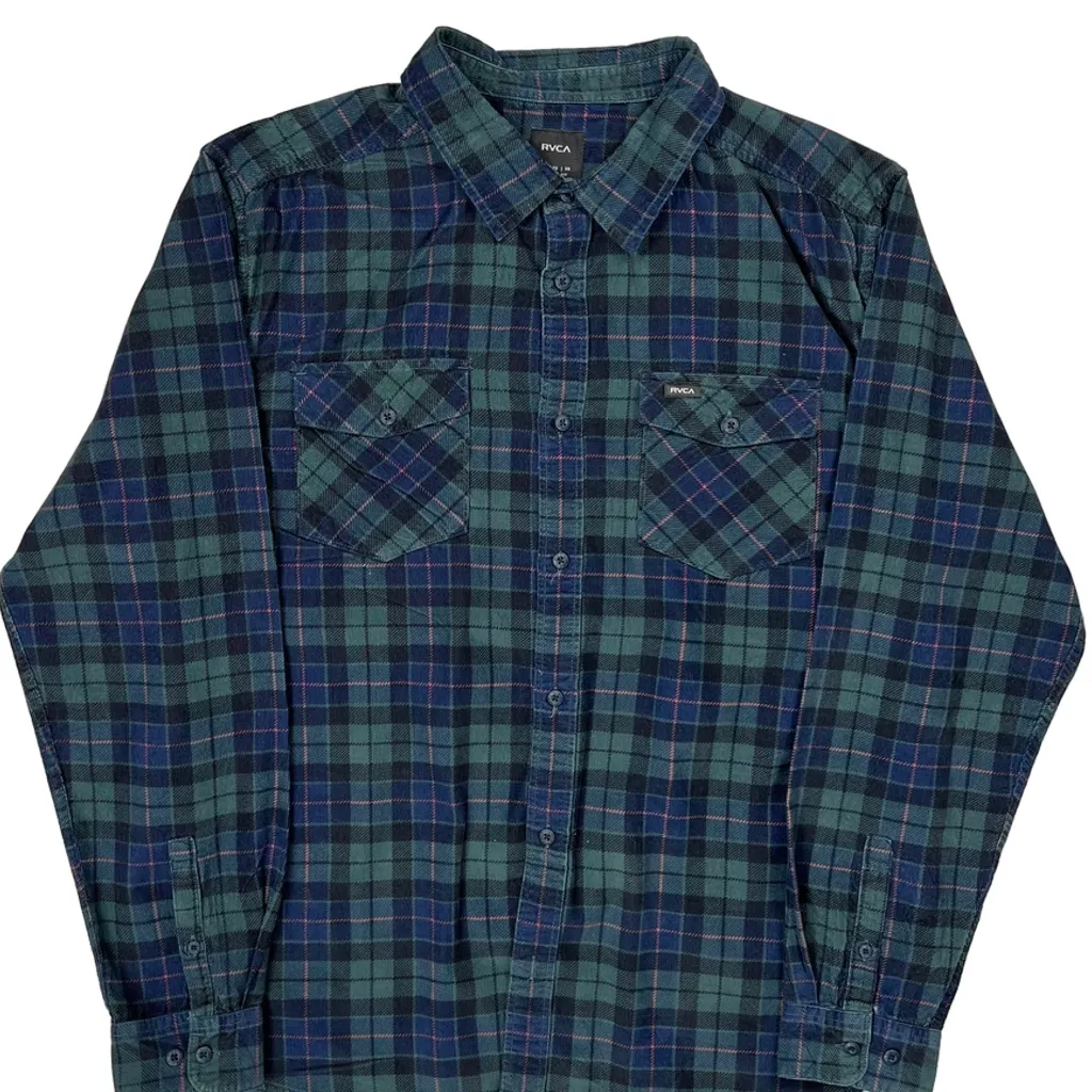 Rvca Checked Flannel Shirt - XL Blue Cotton - Image 4