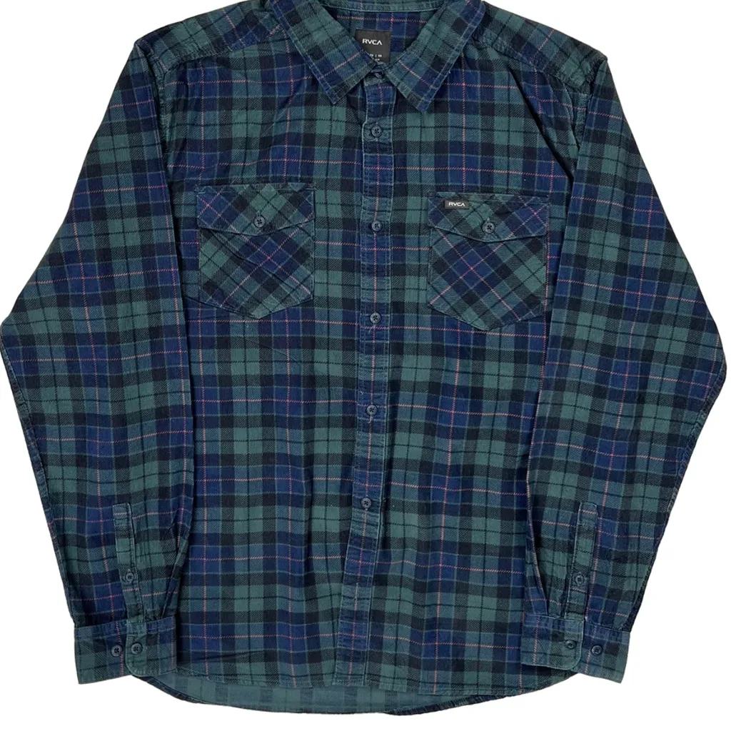 Rvca Checked Flannel Shirt - XL Blue Cotton - Image 5