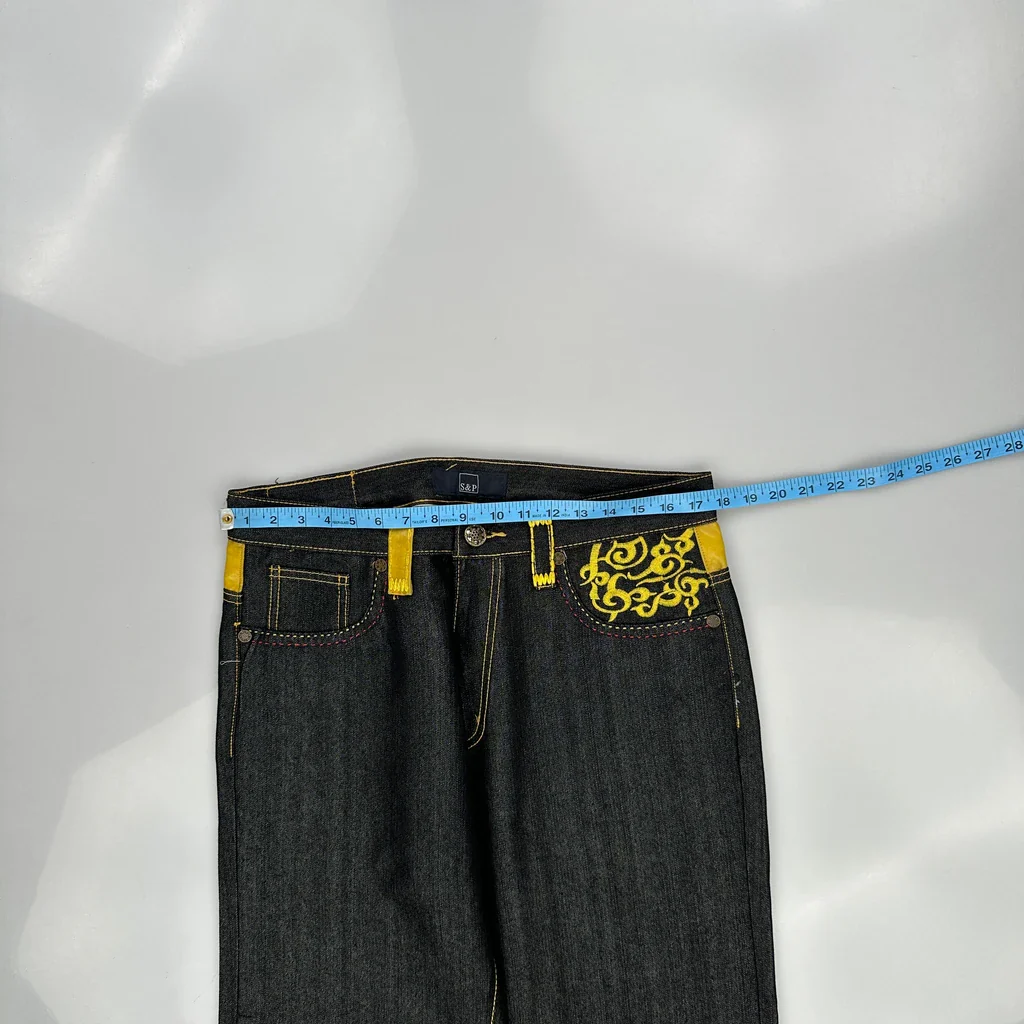 S&P Graphic Loose Straight Jeans - 35W 34L Dark Wash Denim - Image 3