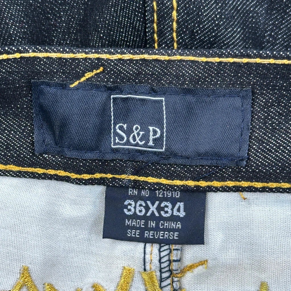 S&P Graphic Loose Straight Jeans - 35W 34L Dark Wash Denim - Image 6