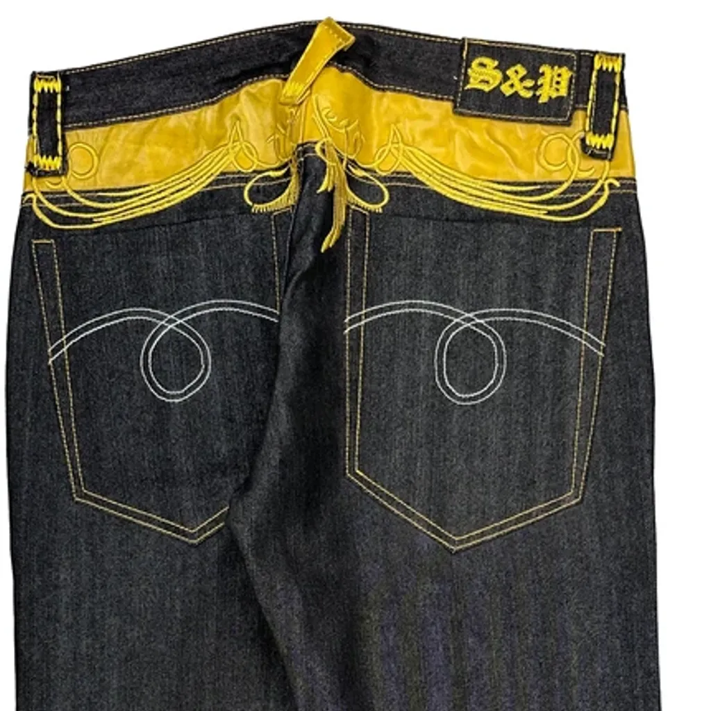 S&P Graphic Loose Straight Jeans - 35W 34L Dark Wash Denim - Image 8