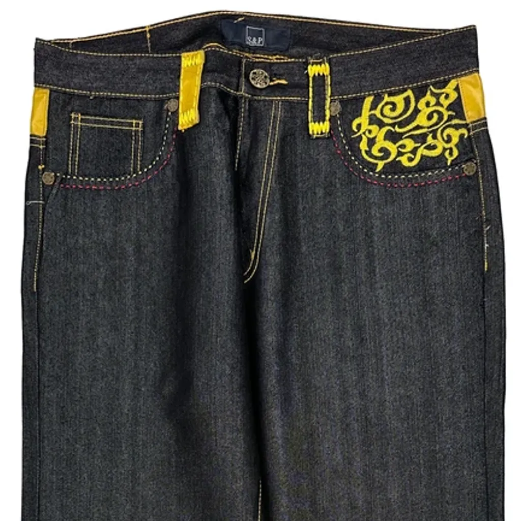 S&P Graphic Loose Straight Jeans - 35W 34L Dark Wash Denim - Image 9
