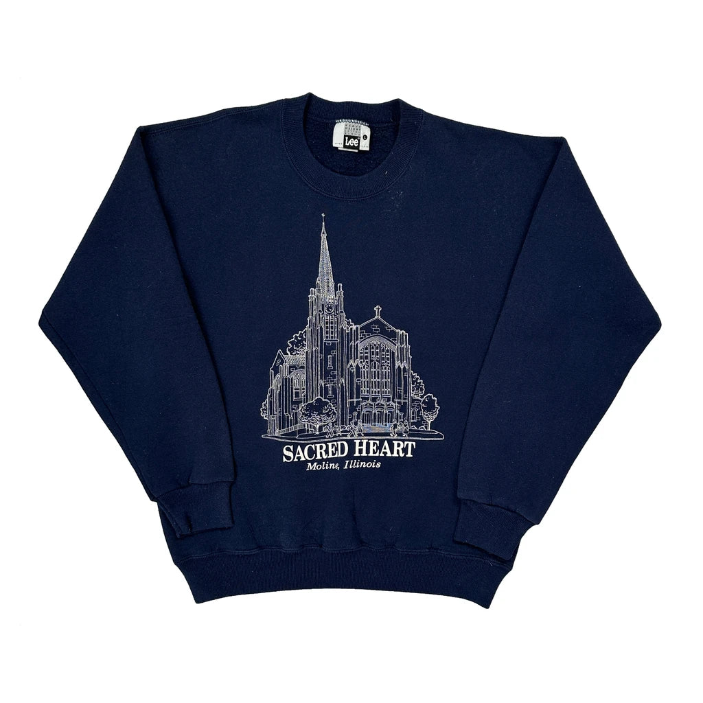 Sacred Heart Moline, Illinois Lee College Sweatshirt - Large Navy Cotton Blend