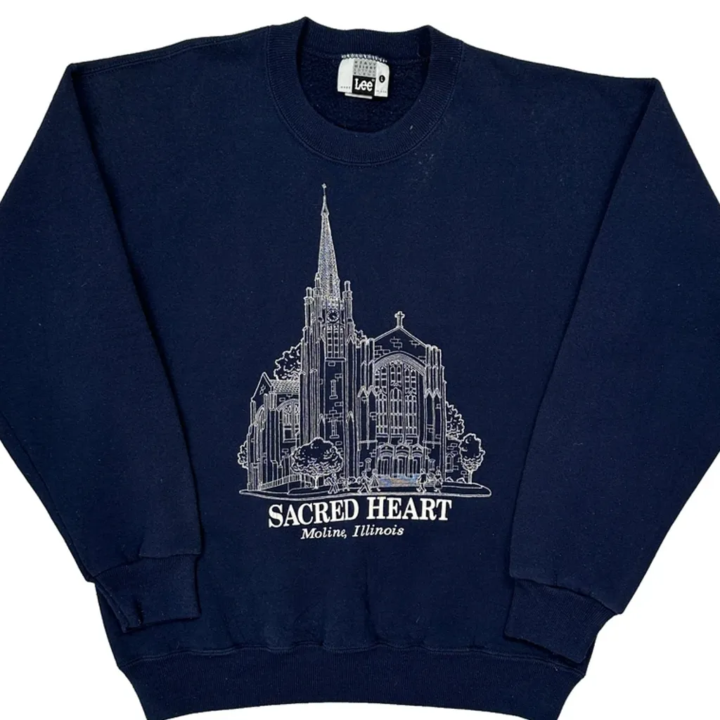 Sacred Heart Moline, Illinois Lee College Sweatshirt - Large Navy Cotton Blend - Image 4