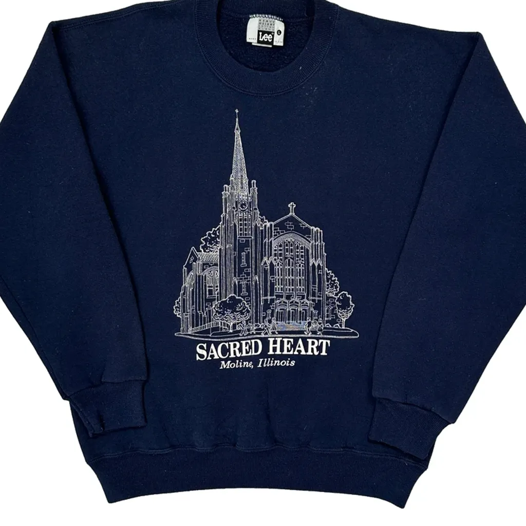 Sacred Heart Moline, Illinois Lee College Sweatshirt - Large Navy Cotton Blend - Image 5