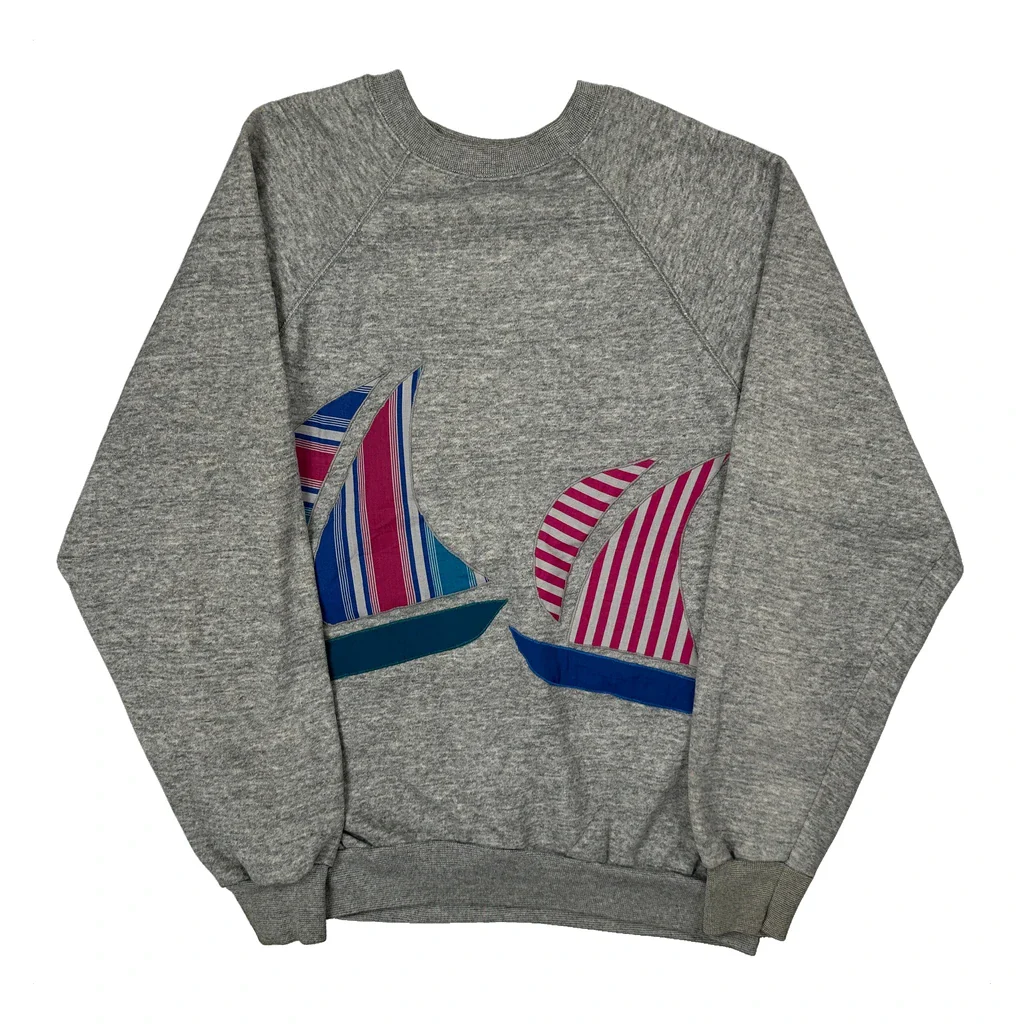 1980s Sailboat Tultex Graphic Sweatshirt - XL Gray Cotton