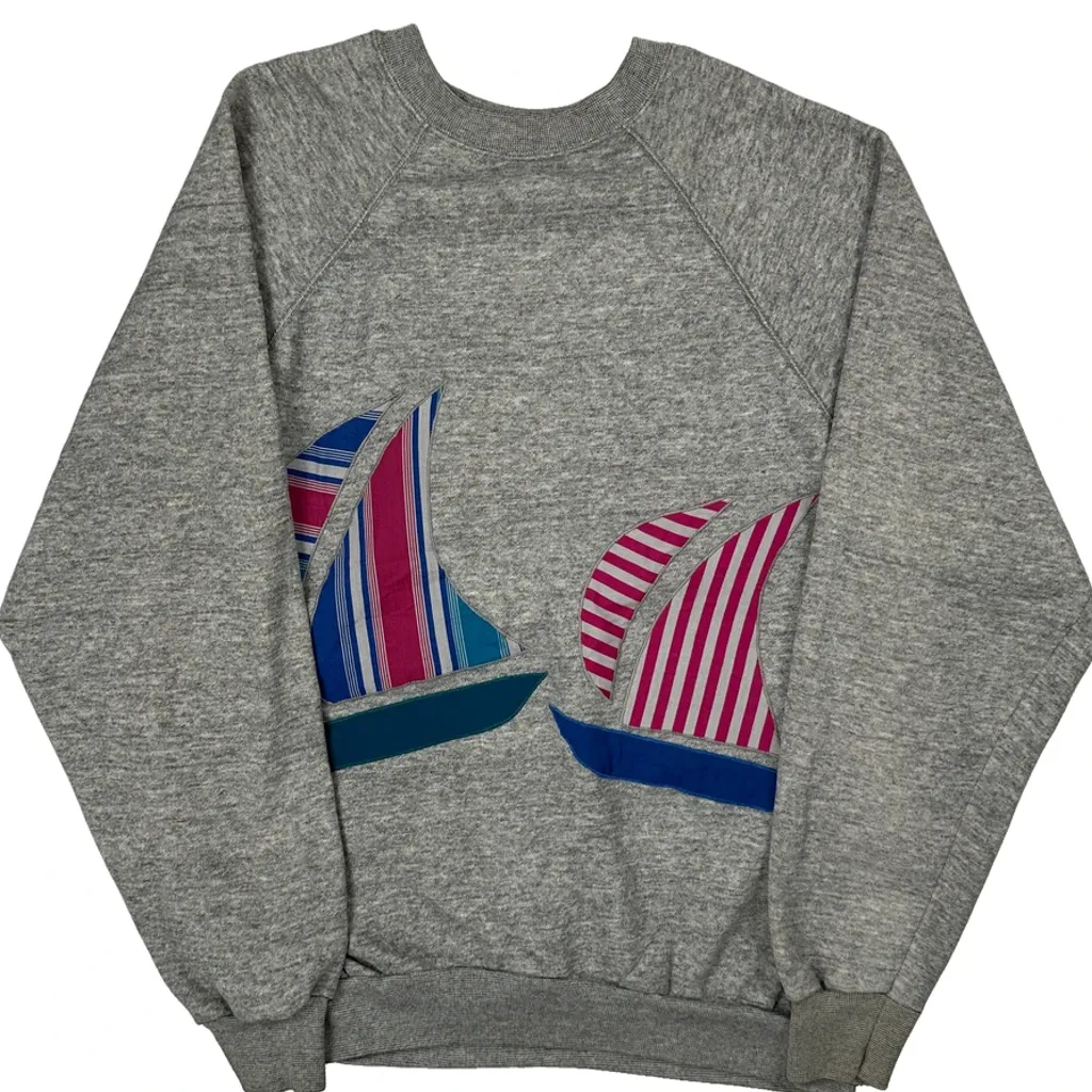 1980s Sailboat Tultex Graphic Sweatshirt - XL Gray Cotton - Image 4