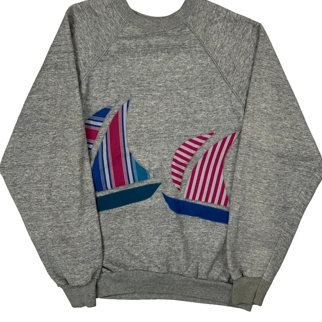 1980s Sailboat Tultex Graphic Sweatshirt - XL Gray Cotton - Image 5
