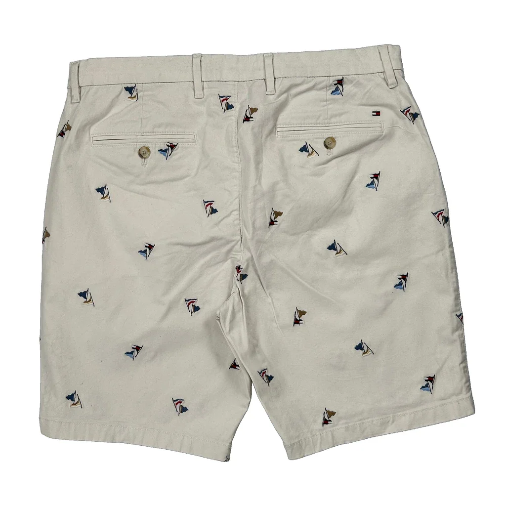 Sailboat Embroidery Tommy Hilfiger Graphic Chino Shorts - 33W 9L White Cotton