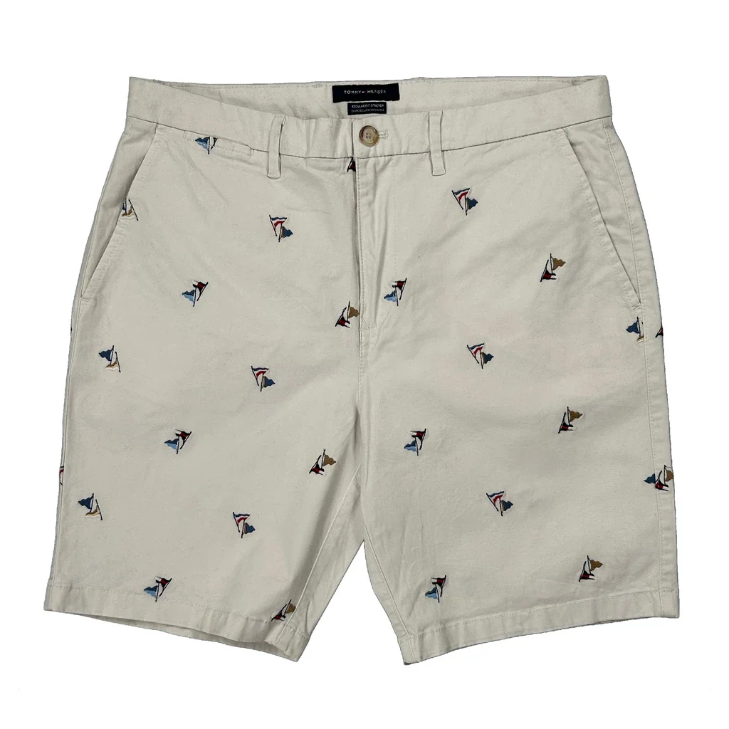 Sailboat Embroidery Tommy Hilfiger Graphic Chino Shorts - 33W 9L White Cotton - Image 2