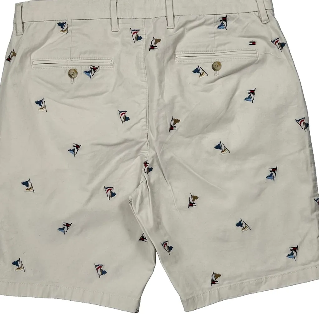Sailboat Embroidery Tommy Hilfiger Graphic Chino Shorts - 33W 9L White Cotton - Image 8
