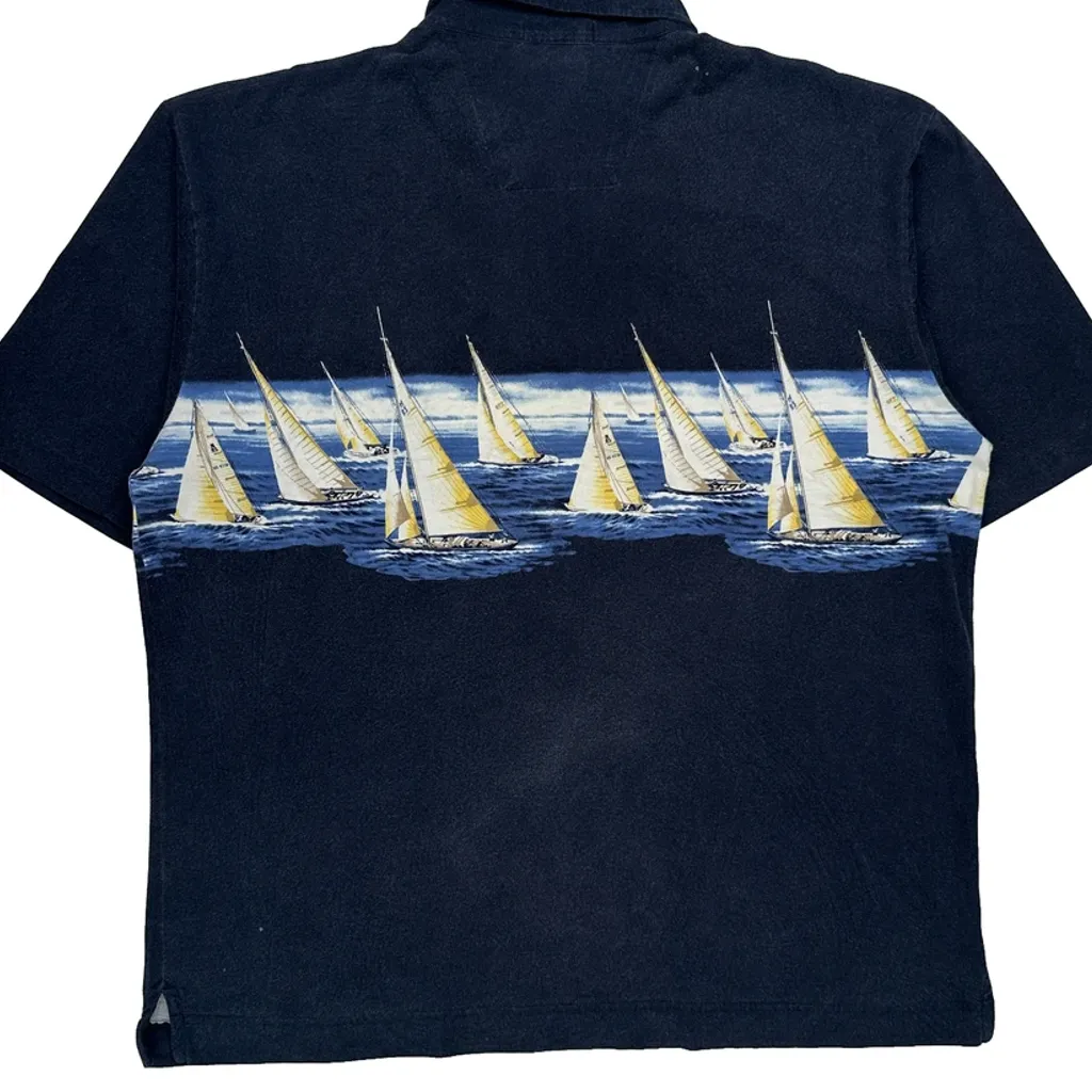 Sailboat Pattern Nautica Graphic Polo Shirt - 2XL Navy Cotton - Image 6