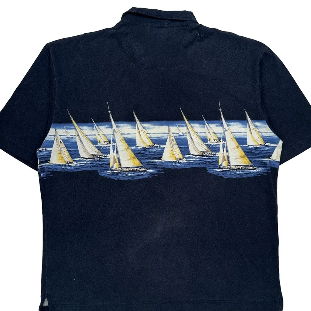 Sailboat Pattern Nautica Graphic Polo Shirt - 2XL Navy Cotton - Image 7