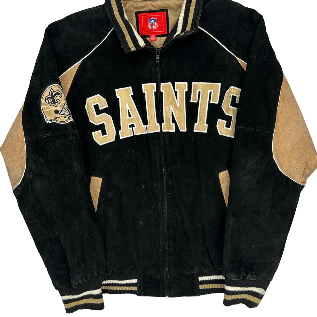 Saints Nfl Football Jacket - Medium Black Suede - Image 4