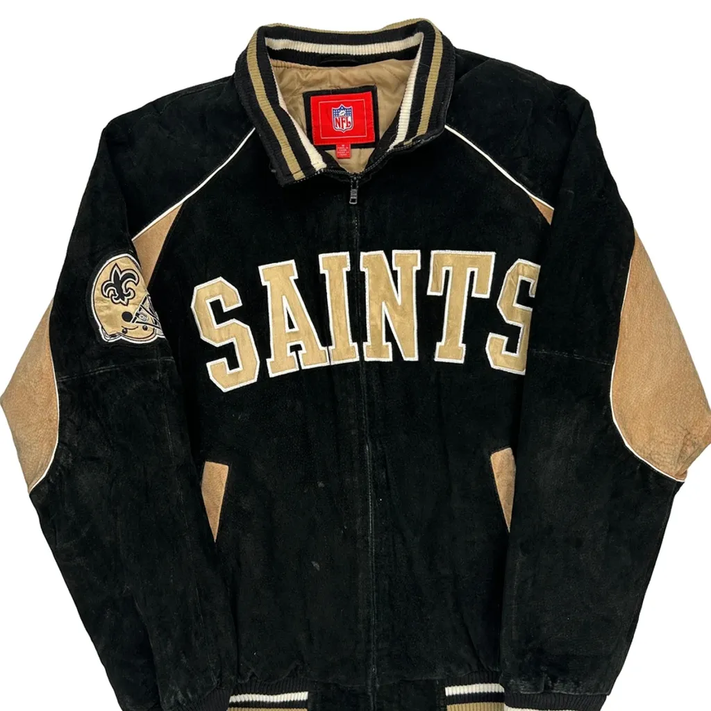 Saints Nfl Football Jacket - Medium Black Suede - Image 5