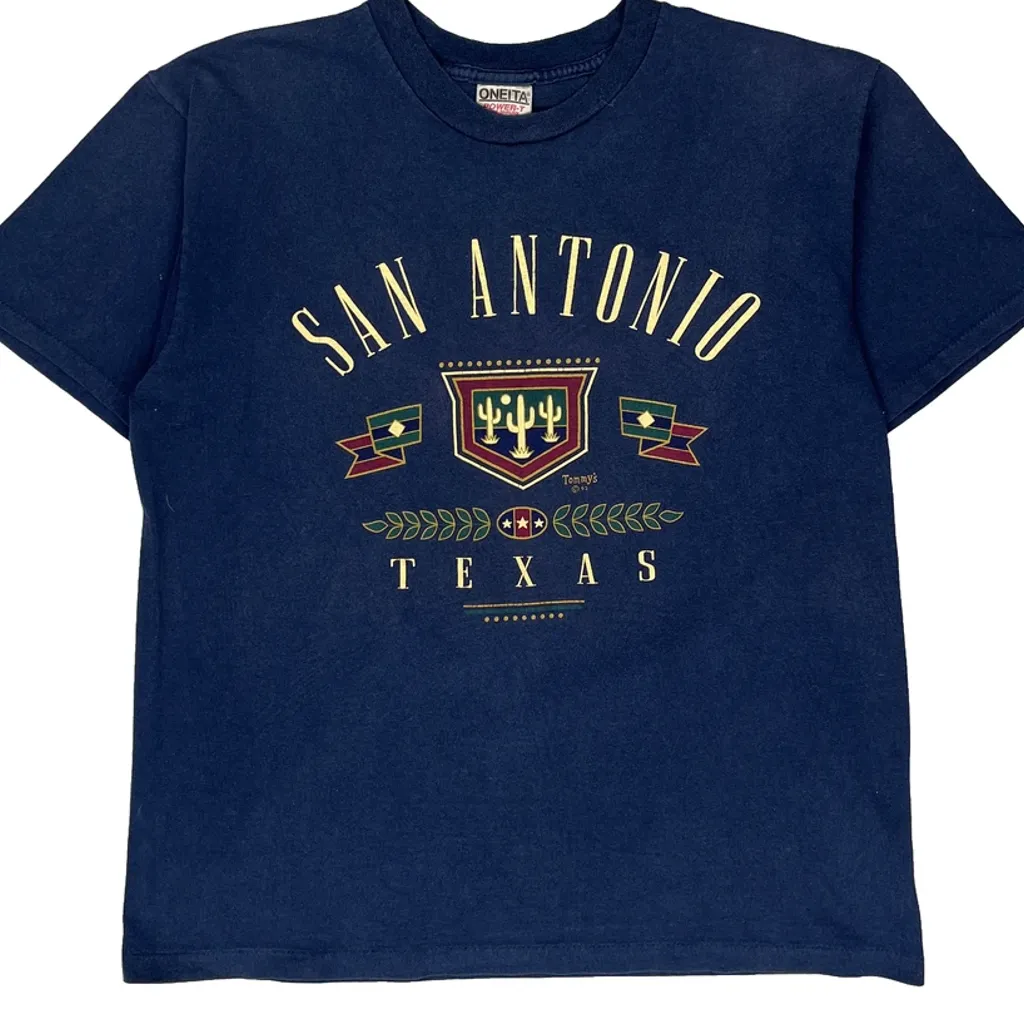 San Antonio Texas Oneita Single Stitch T-Shirt - Large Blue Cotton - Image 4
