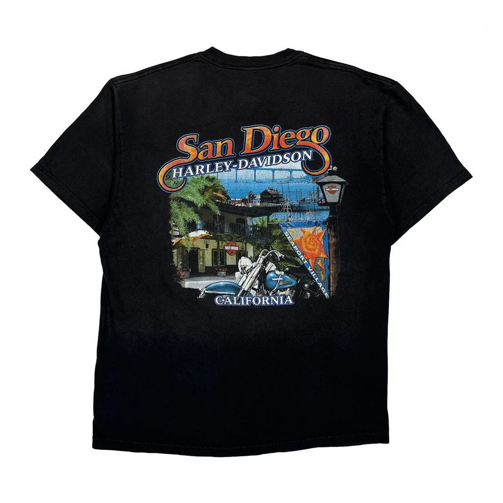 San Diego Harley Davidson Graphic T-Shirt - Large Black Cotton - Image 2