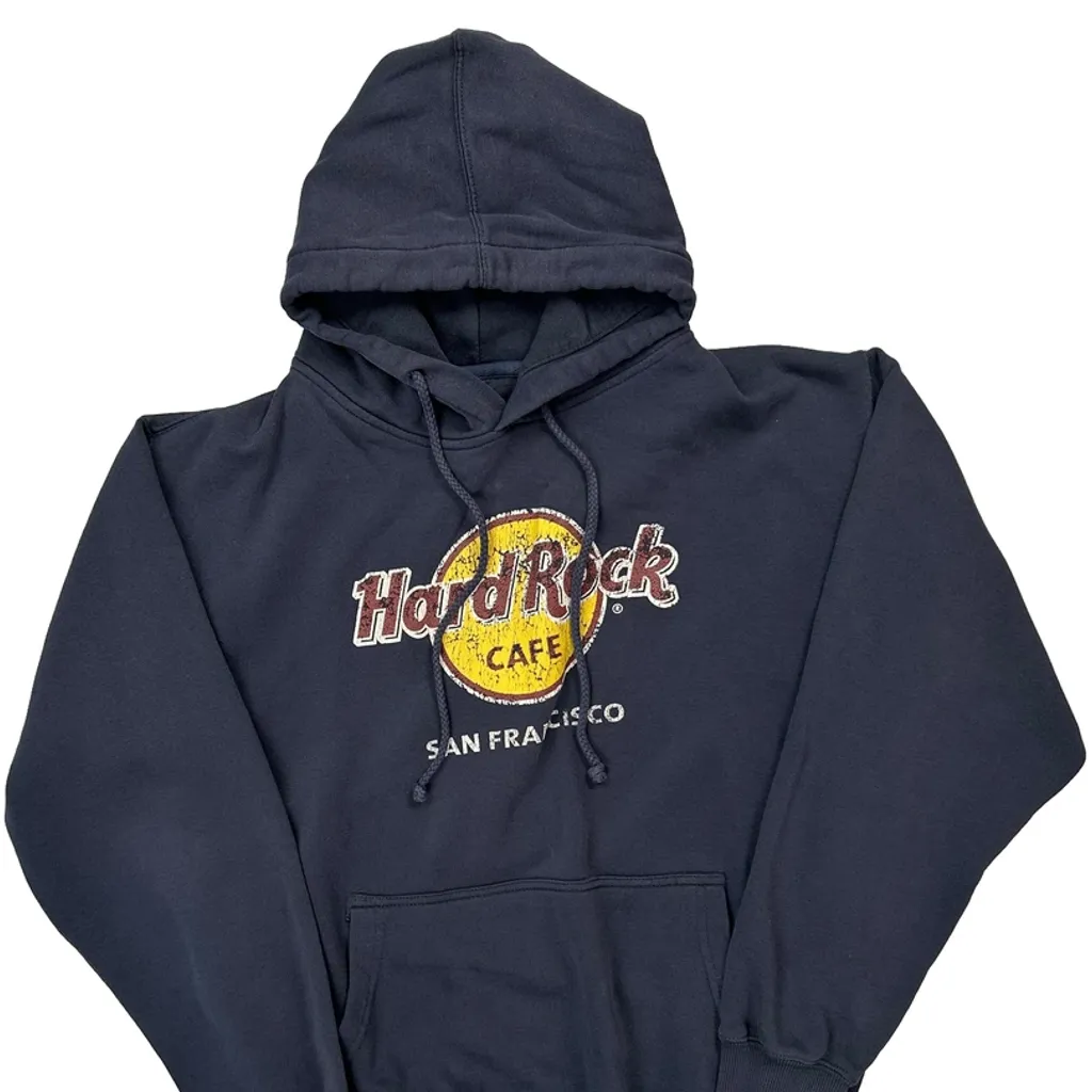 San Francisco Hard Rock Cafe Graphic Hoodie - Large Navy Cotton - Image 5