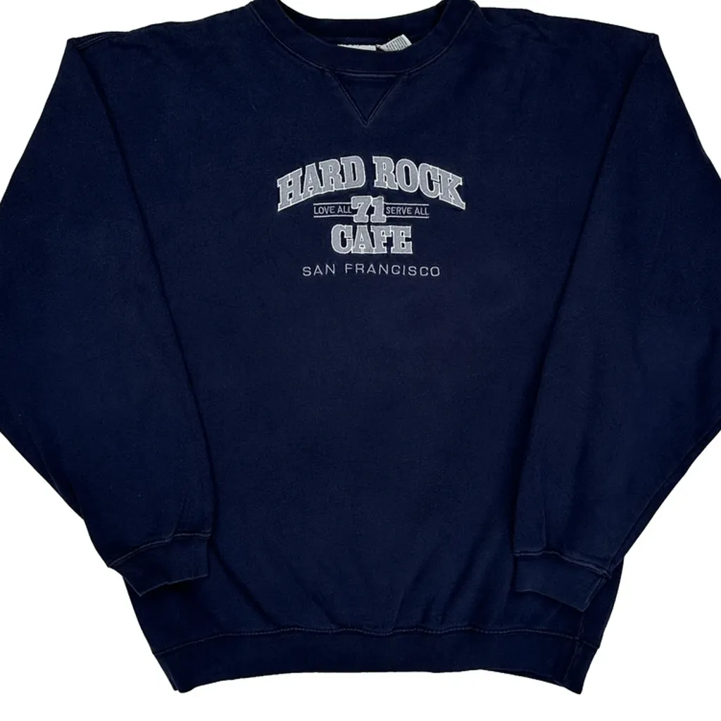 San Francisco Hard Rock Cafe Graphic Sweatshirt - Large Navy Cotton Blend - Image 4
