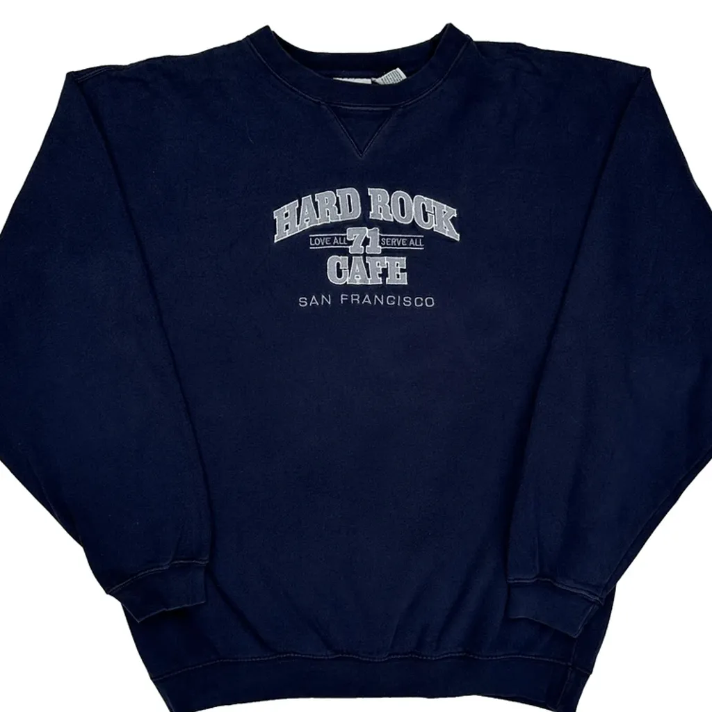 San Francisco Hard Rock Cafe Graphic Sweatshirt - Large Navy Cotton Blend - Image 5