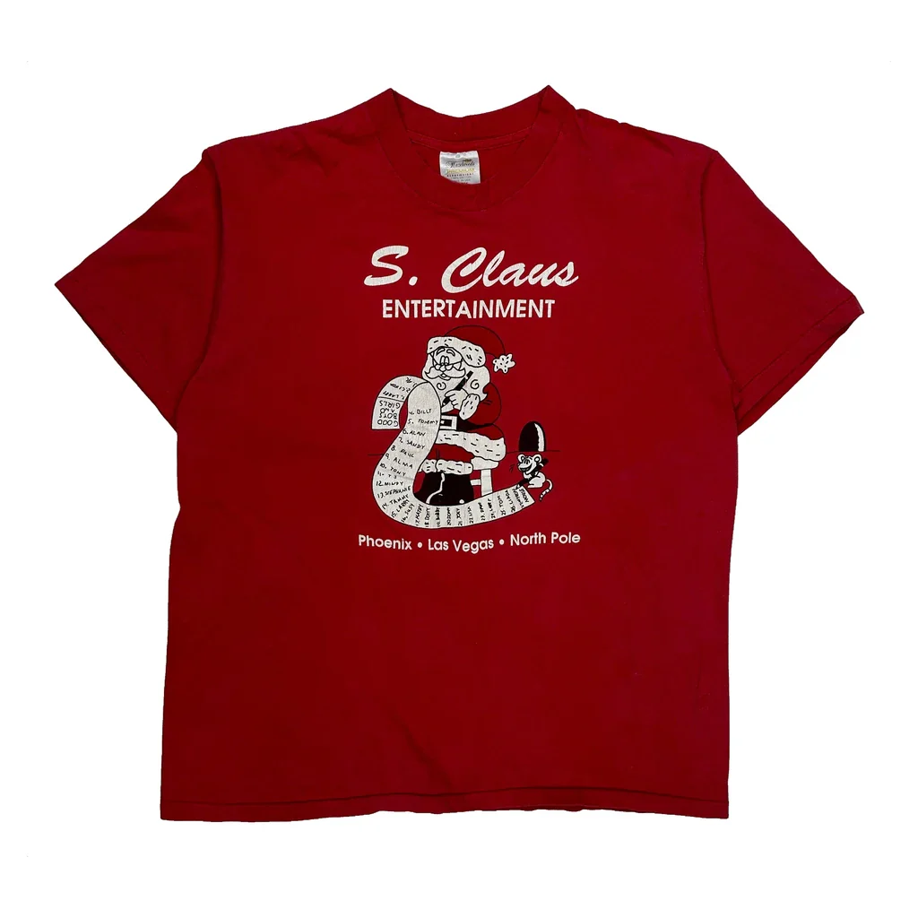 Santa Claus Theme Hazelwoods Single Stitch T-Shirt - XL Red Cotton