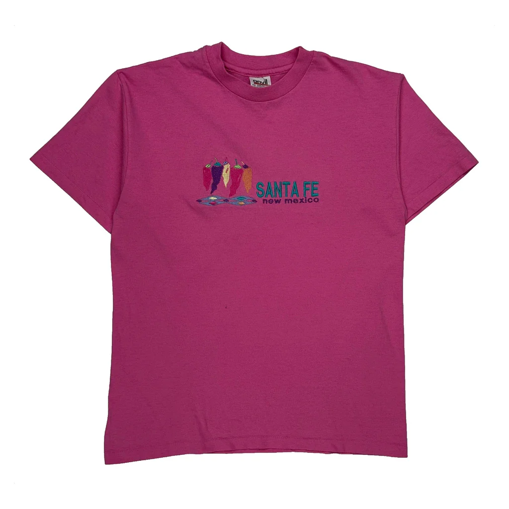 Santa Fe New Mexico Anvil Single Stitch T-Shirt - Medium Pink Cotton