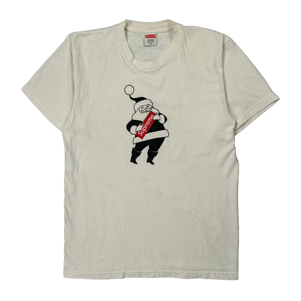 Santa Graphic Supreme Christmas T-Shirt - Medium White Cotton