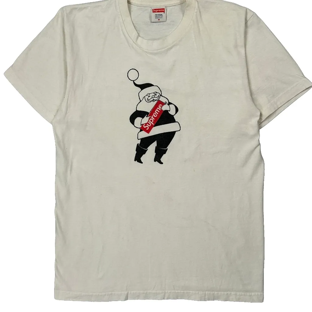 Santa Graphic Supreme Christmas T-Shirt - Medium White Cotton - Image 5