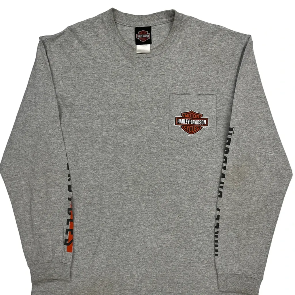 Santa Maria Harley Davidson Graphic Long Sleeve T-Shirt - Large Gray Cotton - Image 5