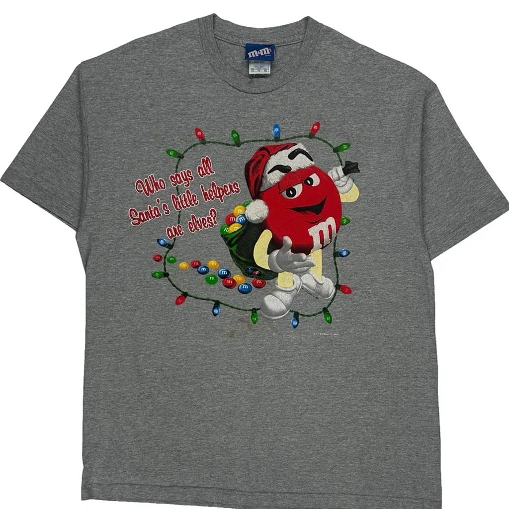 Santa'S Little Helpers M&M Christmas T-Shirt - XL Grey Cotton - Image 4
