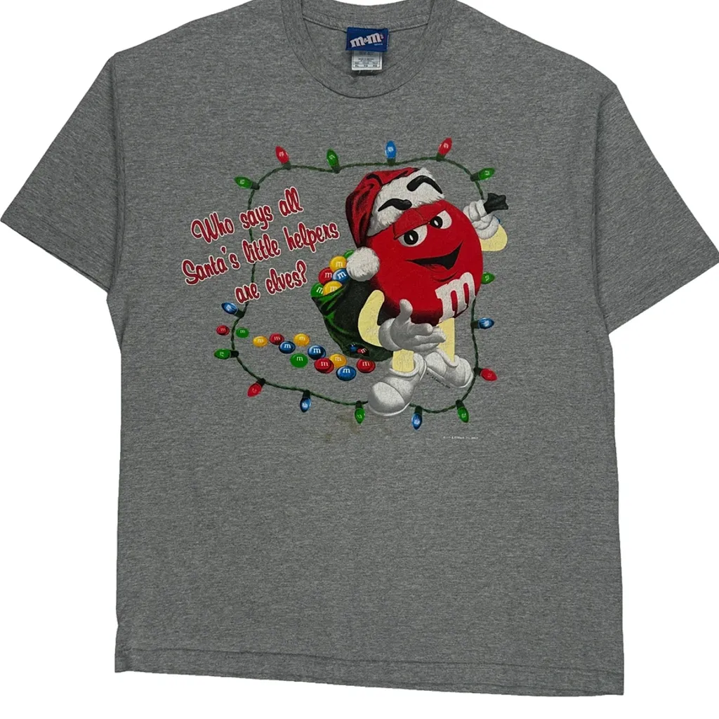 Santa'S Little Helpers M&M Christmas T-Shirt - XL Grey Cotton - Image 5