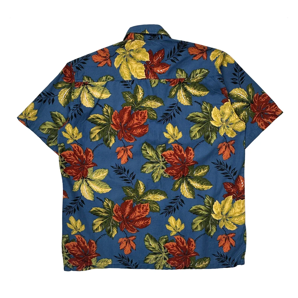 Santee Floral Hawaiian Shirt - Large Blue Cotton - Image 2