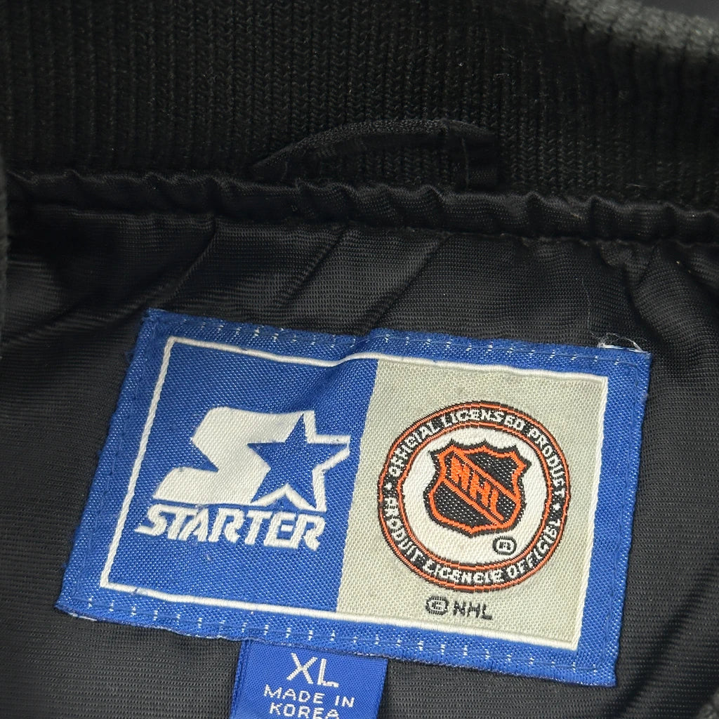 Satin Black Hawks Starter Spellout Varsity Jacket - XL Black Polyester - Image 3