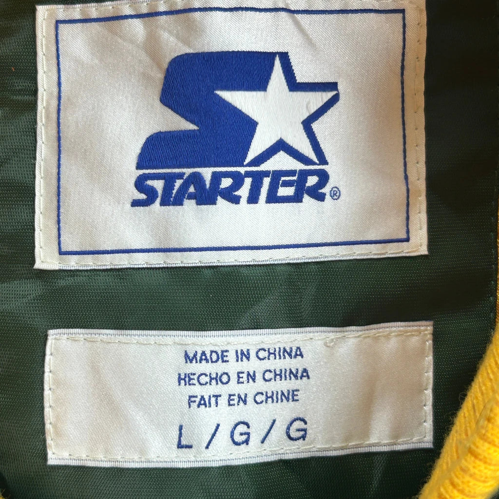 Satin Packers Starter Varsity Jacket - Large Green Polyester - Image 3