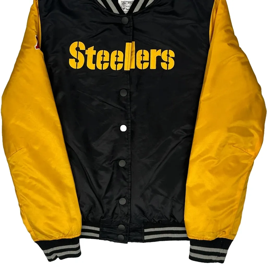 Satin Steelers Fanatics Football Varsity Jacket - Large Black Polyester - Image 4