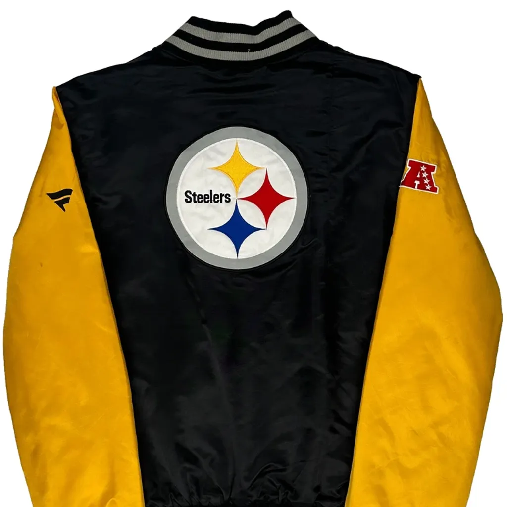 Satin Steelers Fanatics Football Varsity Jacket - Large Black Polyester - Image 7