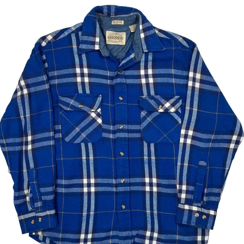 Saugatuck Checked Flannel Shirt - Large Blue Acrylic - Image 5