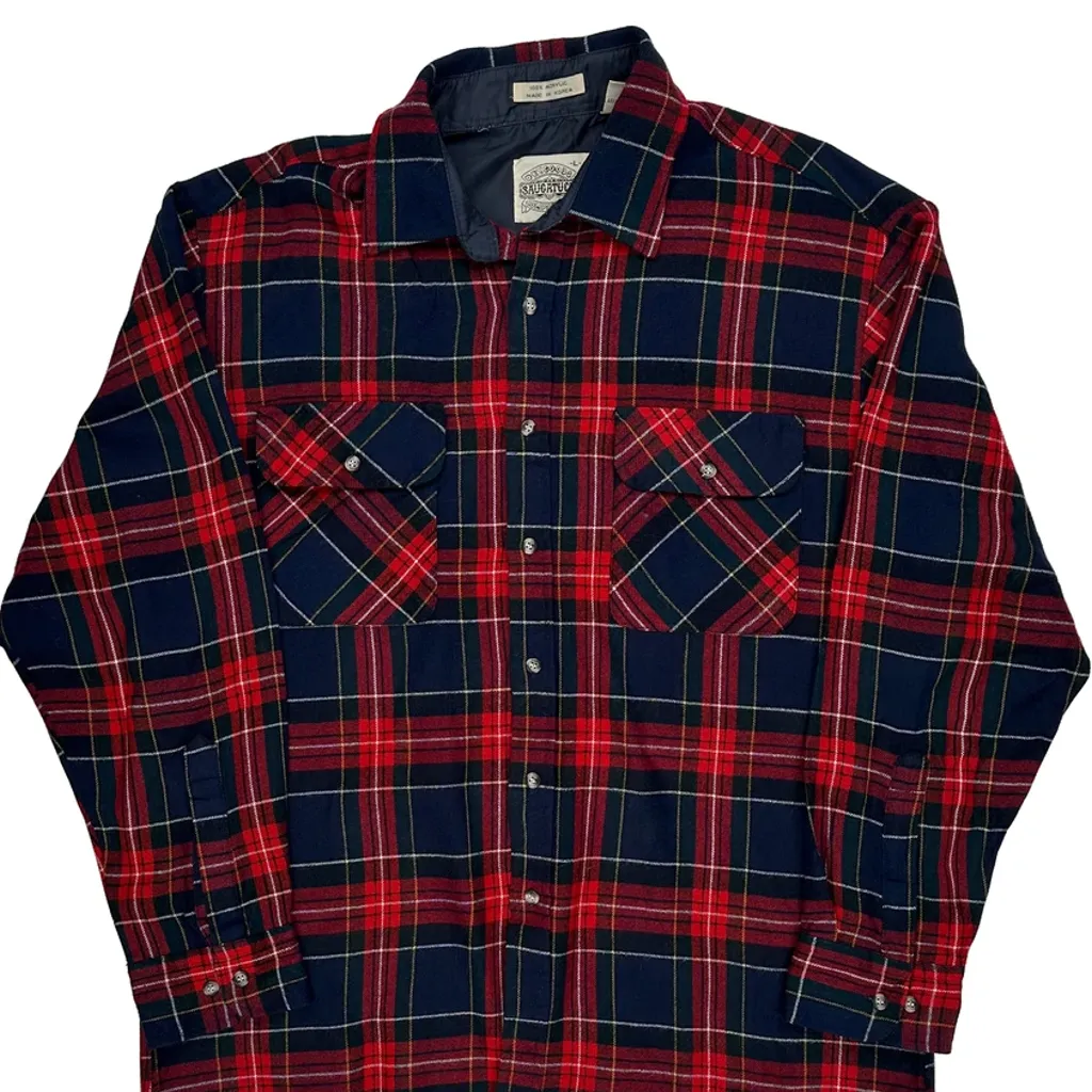 Saugatuck Checked Flannel Shirt - Large Red Acrylic - Image 5
