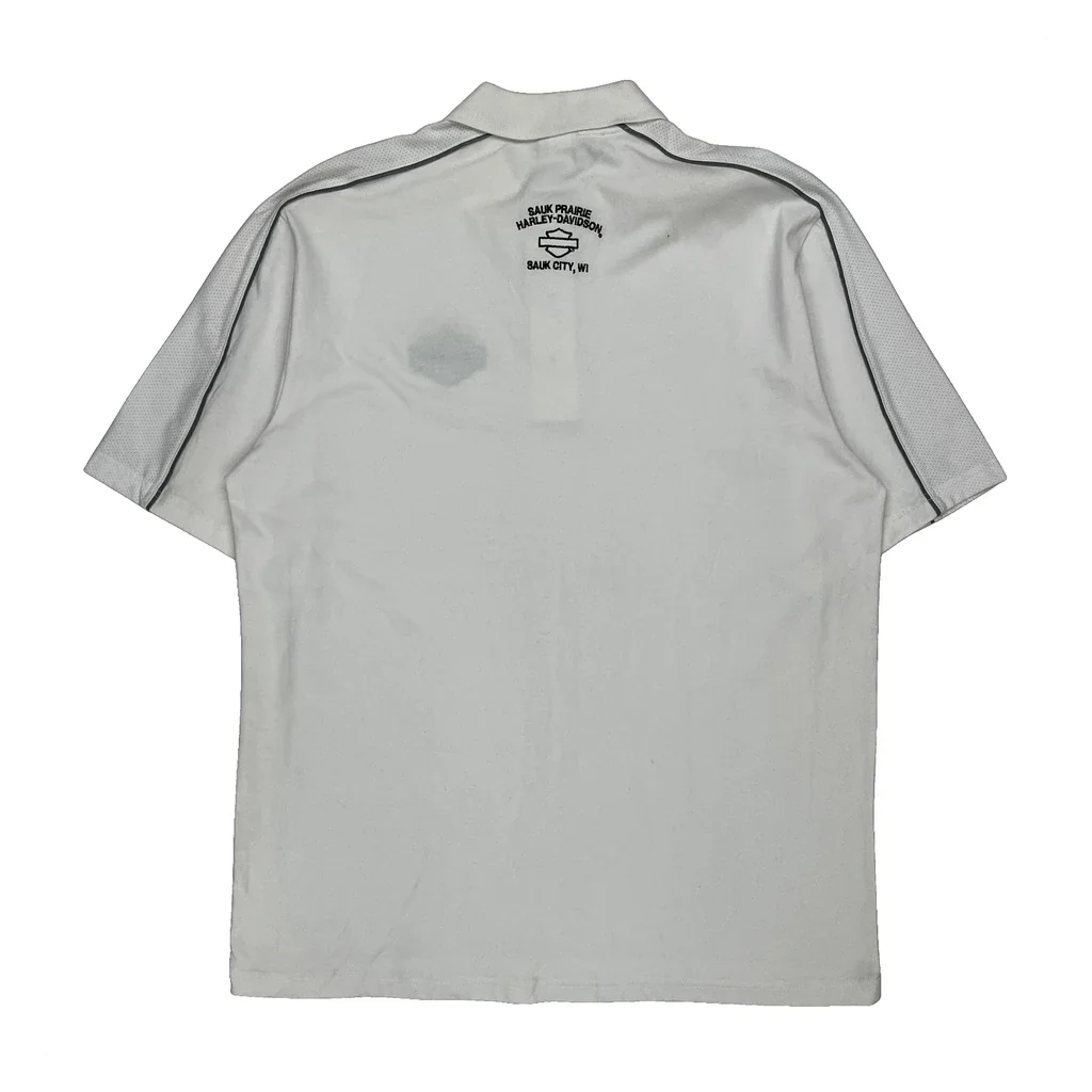 Sauk Prairie Harley-Davidson Harley Davidson Polo Shirt - Large White Cotton - Image 2