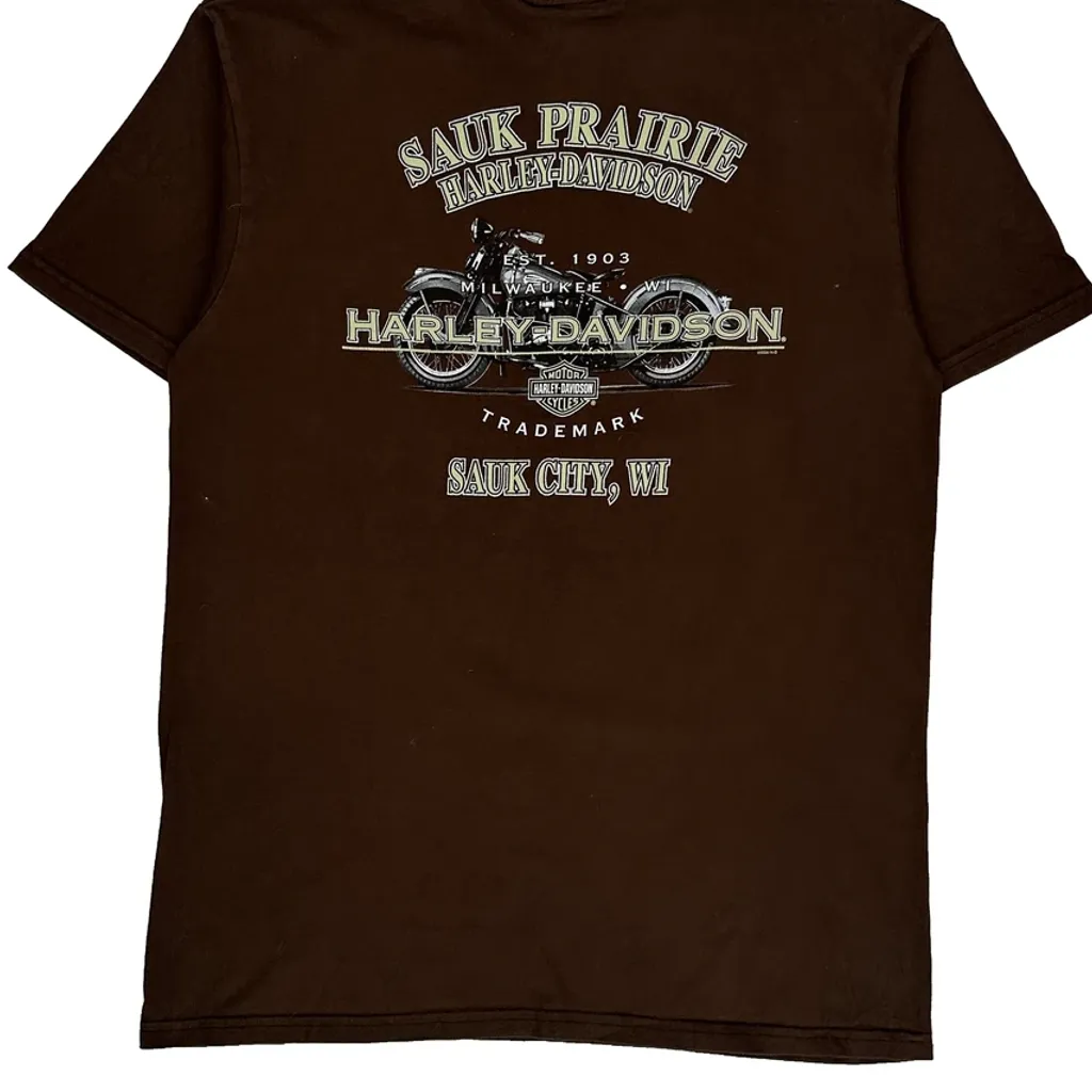 Sauk Prairie Harley Davidson Graphic T-Shirt - Large Brown Cotton - Image 6